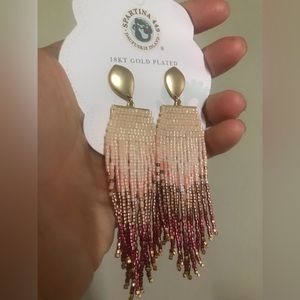 Beaded rose gold long boho earrings